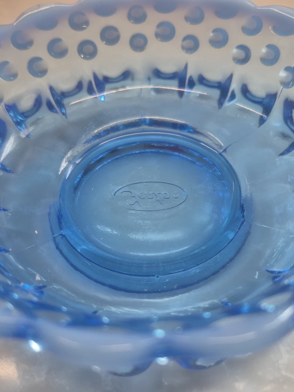 Vintage Fenton Blue Hobnail Glass Bowl